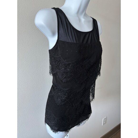 WHBM Top 10 Black Lace Mesh Beaded Sleeveless Whimsigoth Dark Fairycore Romantic - Picture 10 of 13